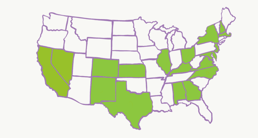 Map of where Handmade By Survivor products have been sold in USA