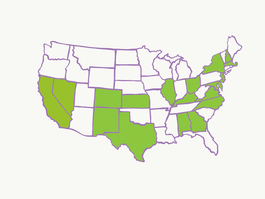 Map of where Handmade By Survivor products have been sold in USA