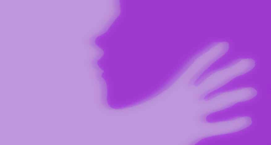 purple image hand on throat