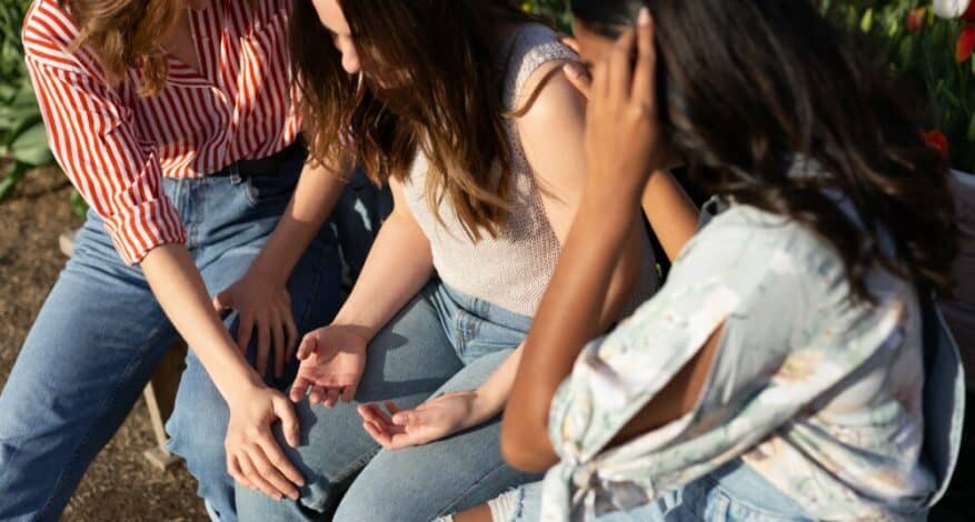 three women talking