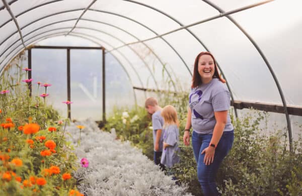morgan with kids in hoop house