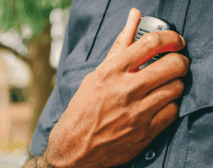 police officer holding radio
